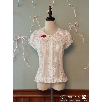 Twin Bears Sweet Strawberry Cake Short Sleeve Blouse(5th Pre-Order/3 Colours/Full Payment Without Shipping)